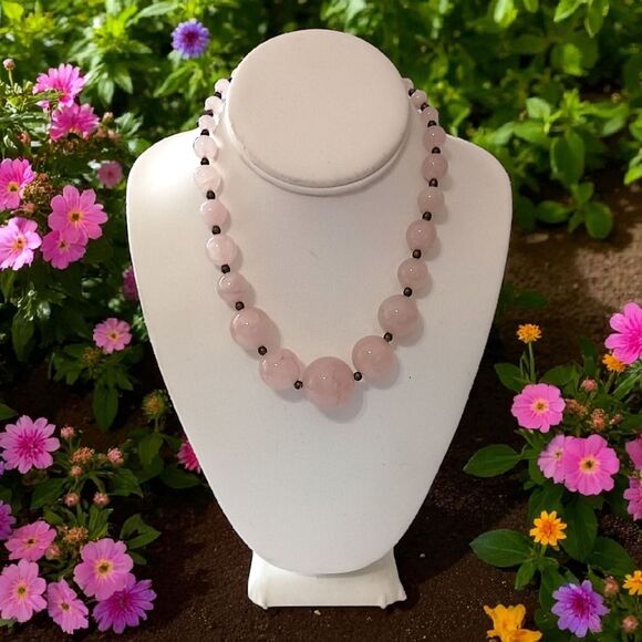 Vtg Rose Quartz Beaded Necklace Chunky Graduated Pale Pink Art Deco Victorian - Picture 13 of 16